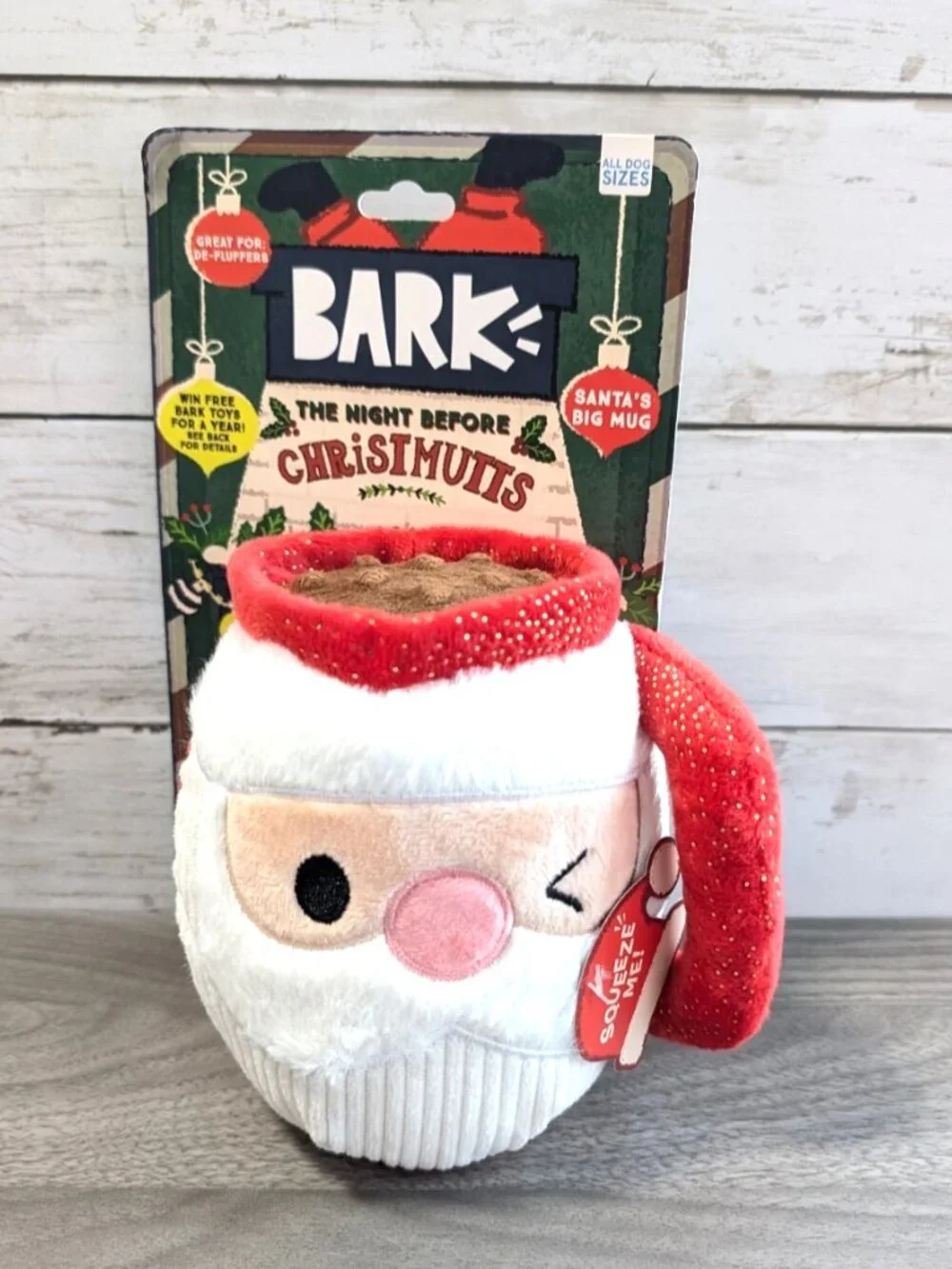 BARK Holiday Santa's Big Mug Dog Toy Hot cocoa